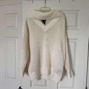 Donna Karan Ivory and Gold Sequin Cut Out Turtle Neck Sweater